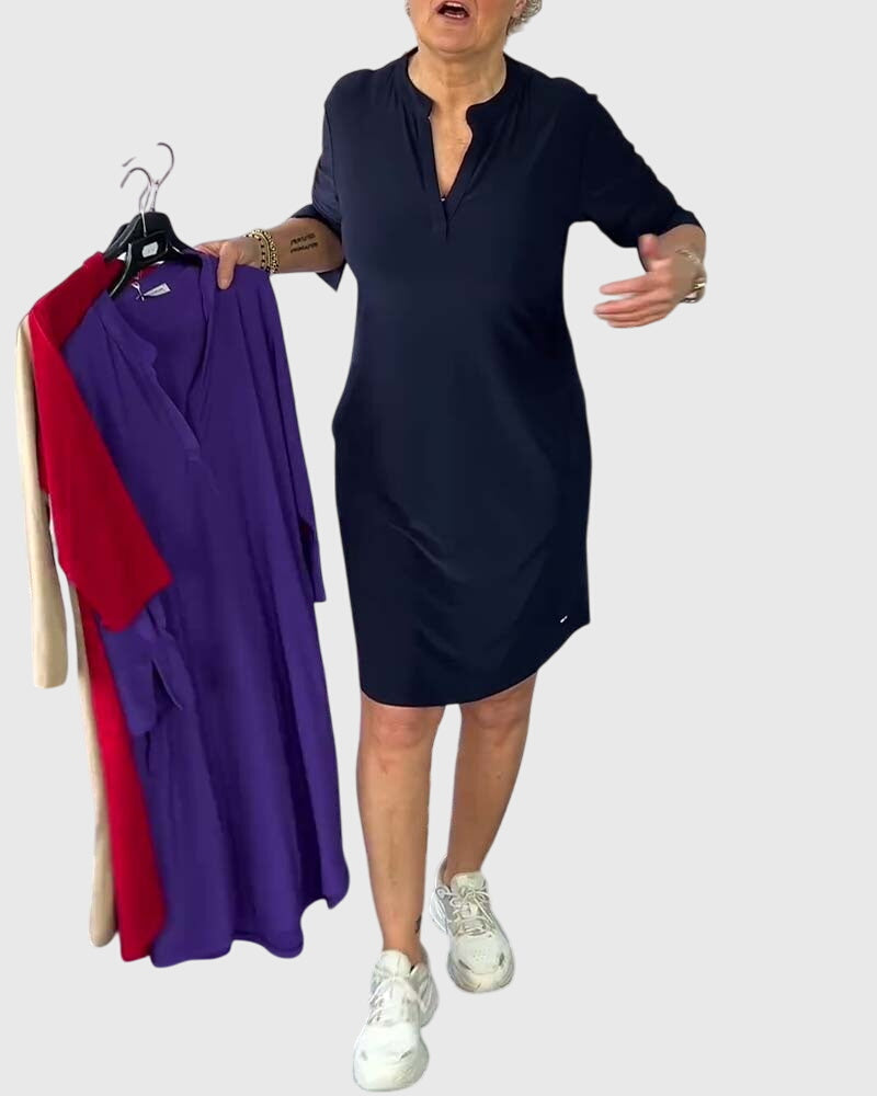 Katherine | Solid V-Neck Dress