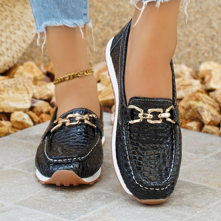 Emmy - Black Crocodile Loafers
